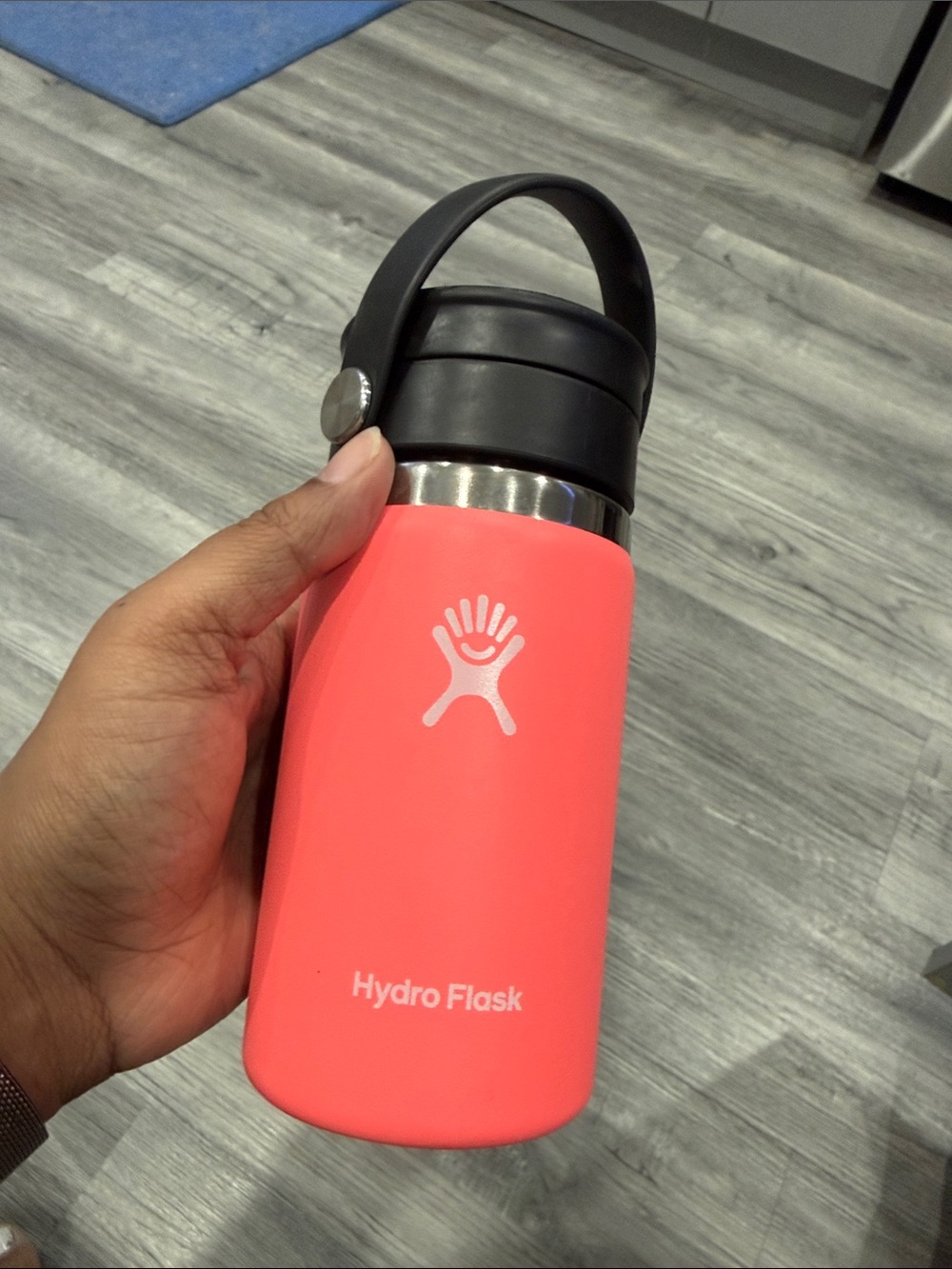 Hydro Flask Pink Water Bottle with Black Handle